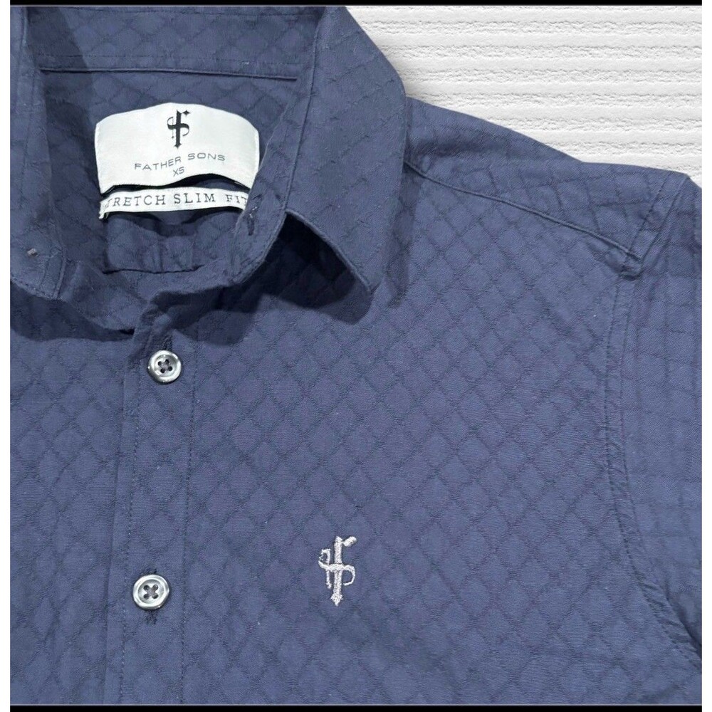 Father Sons Navy Diamond Quilted Stretch Slim Fit Button Down Shirt XS